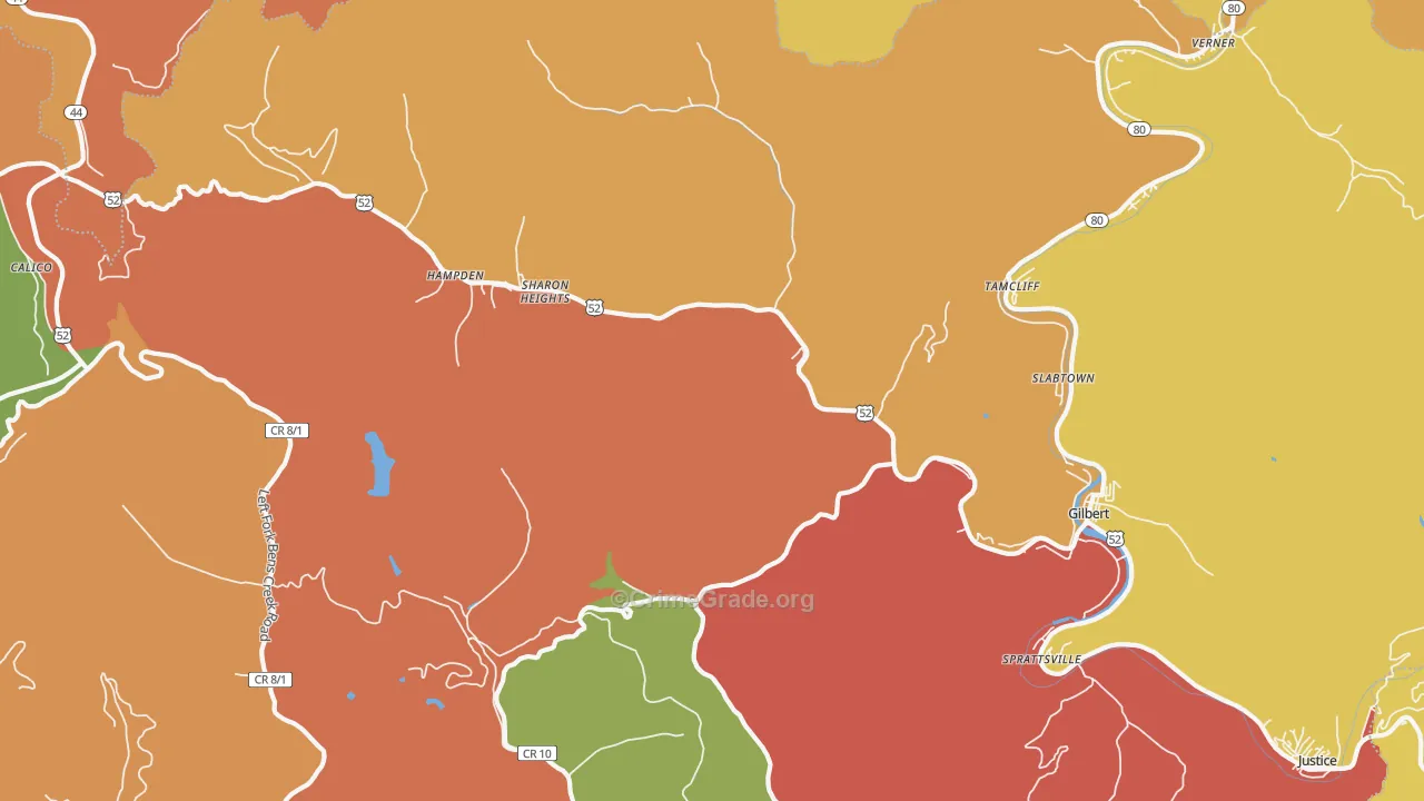 Gilbert, WV Map of Robbery Rates