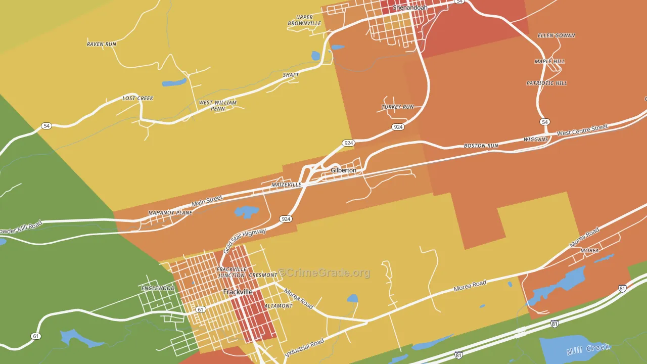 Gilberton, PA Map of Robbery Rates