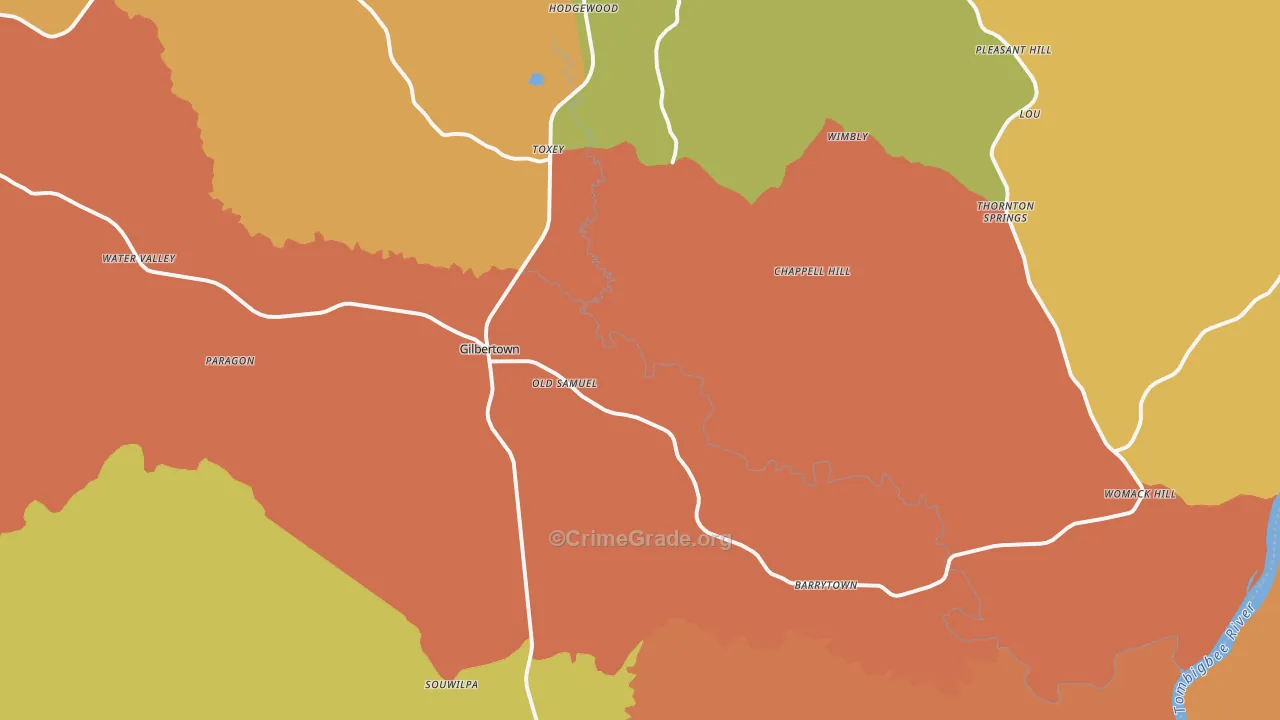 Gilbertown, AL Map of Robbery Rates