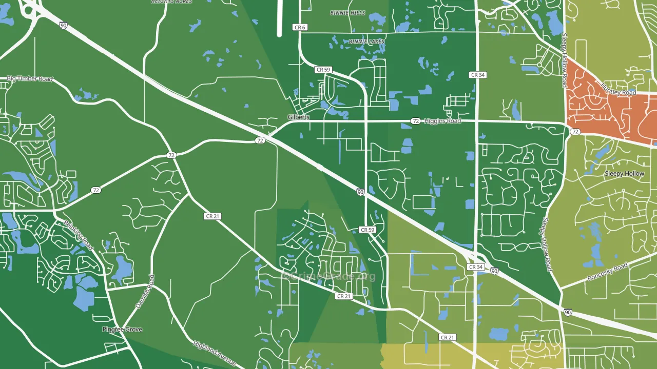 Gilberts, IL Map of Robbery Rates