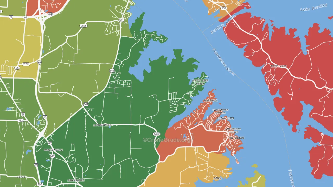 Gilbertsville, KY Map of Robbery Rates