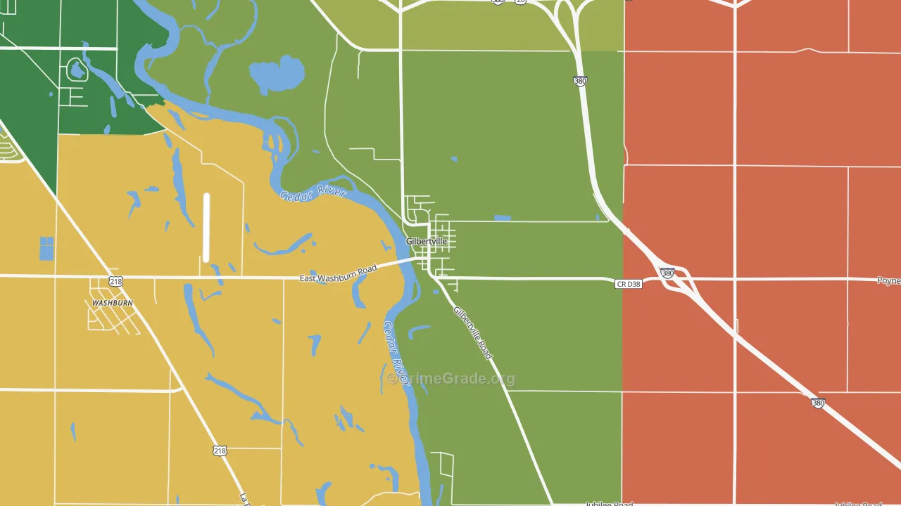 Gilbertville, IA Map of Robbery Rates