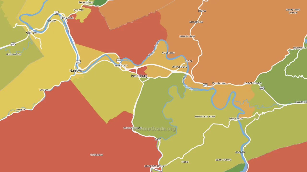 Giles County, VA Map of Robbery Rates