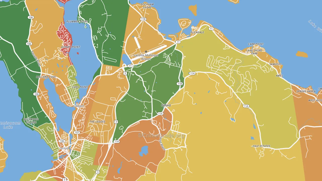 Gilford, NH Map of Robbery Rates