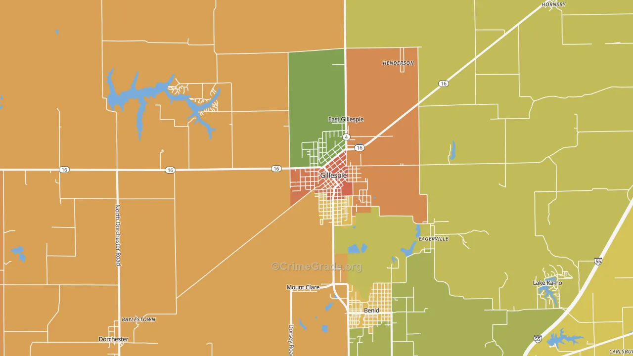 Gillespie, IL Map of Robbery Rates