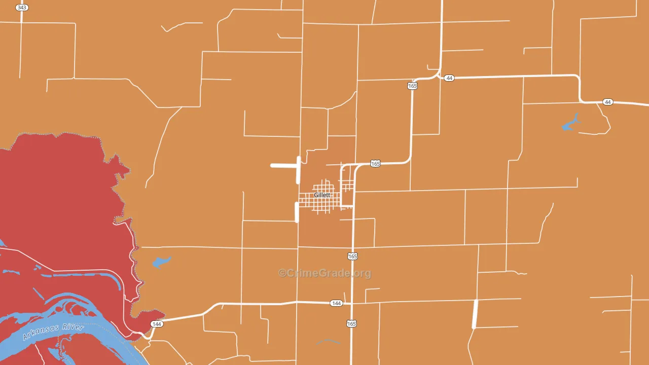 Gillett, AR Map of Robbery Rates