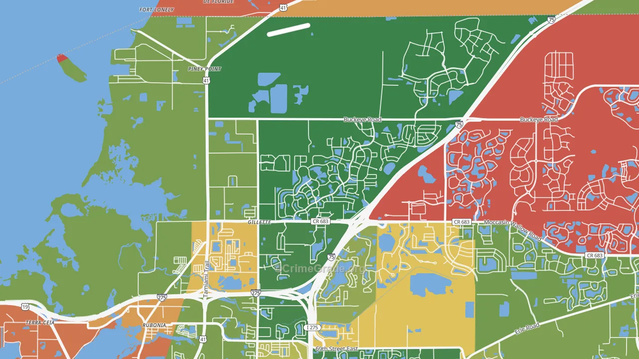 Gillett, FL Map of Robbery Rates