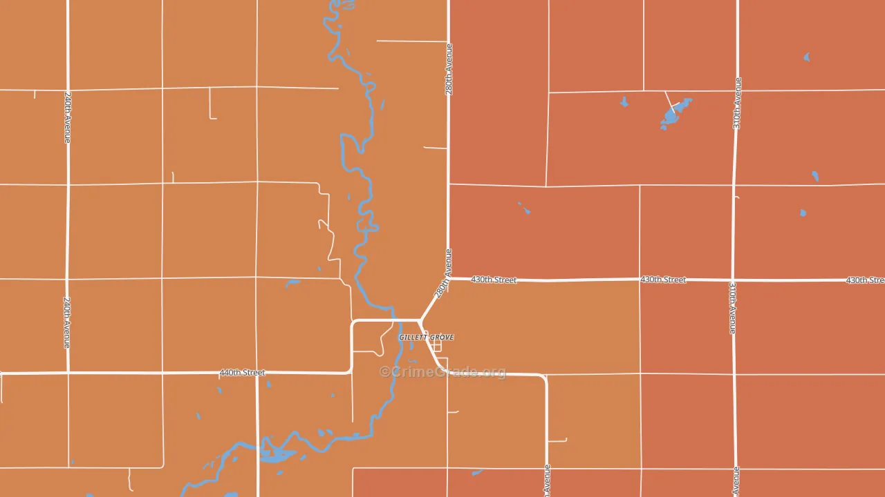 Gillett Grove, IA Map of Robbery Rates