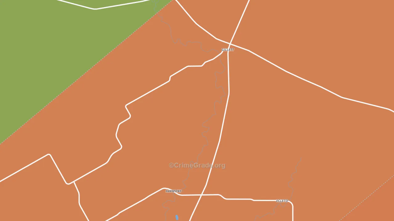 Gillett, TX Map of Robbery Rates