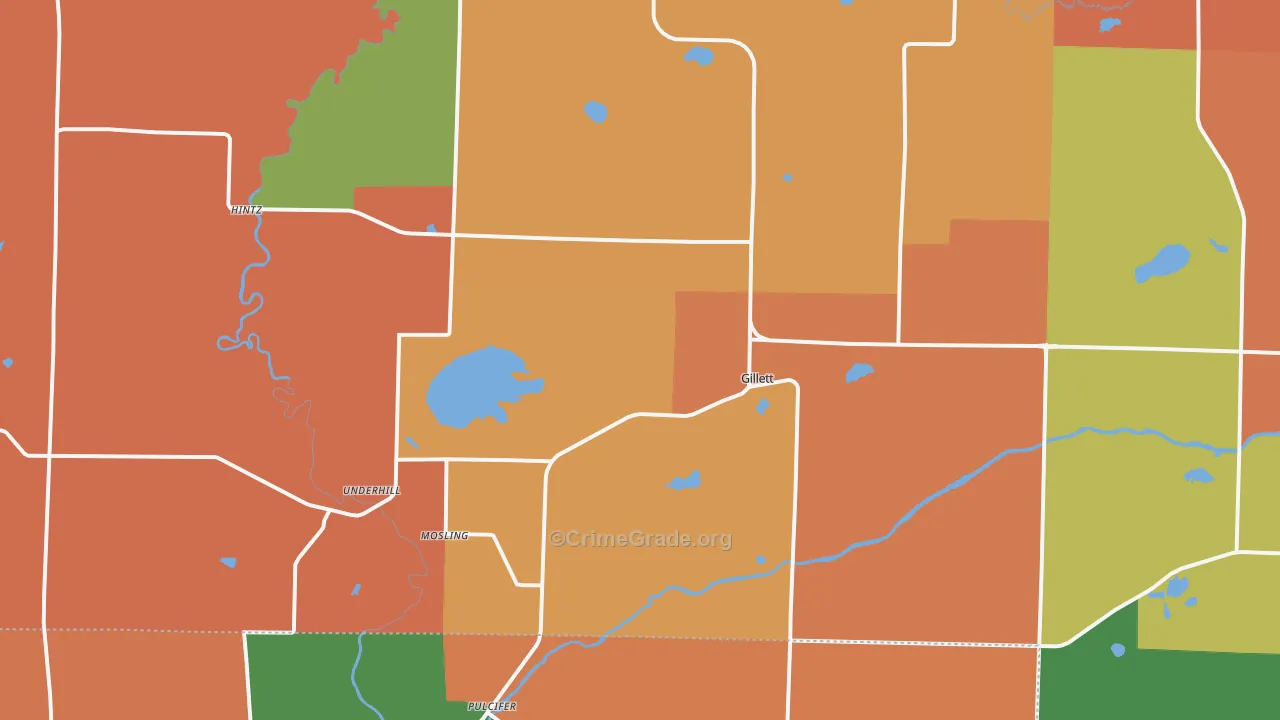 Gillett, WI Map of Robbery Rates