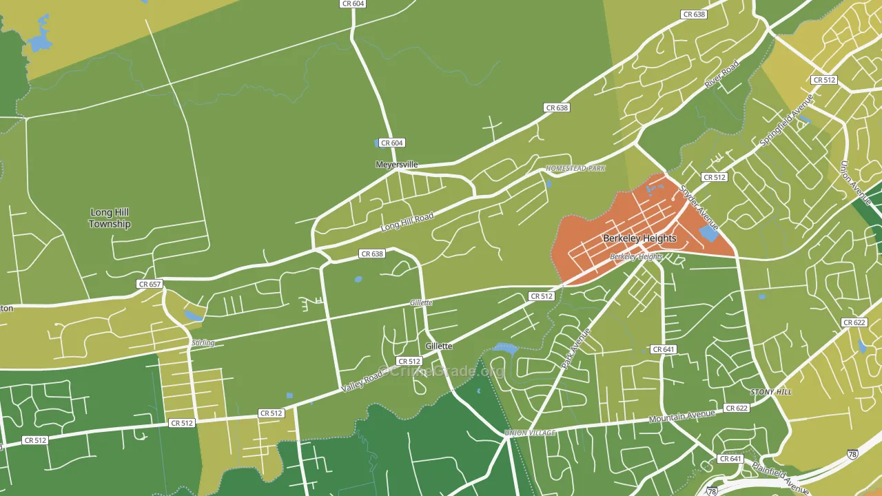 Gillette, NJ Map of Robbery Rates