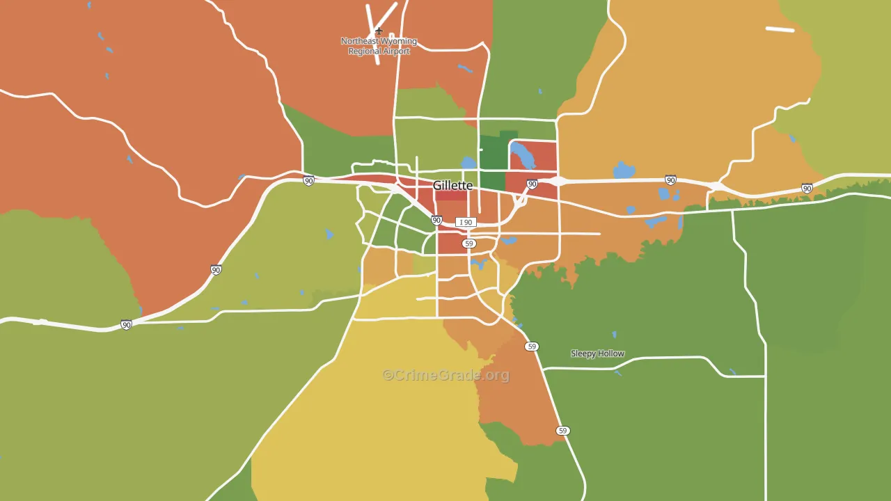 Gillette, WY Map of Robbery Rates