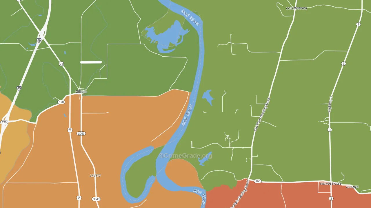 Gilliam, LA Map of Robbery Rates