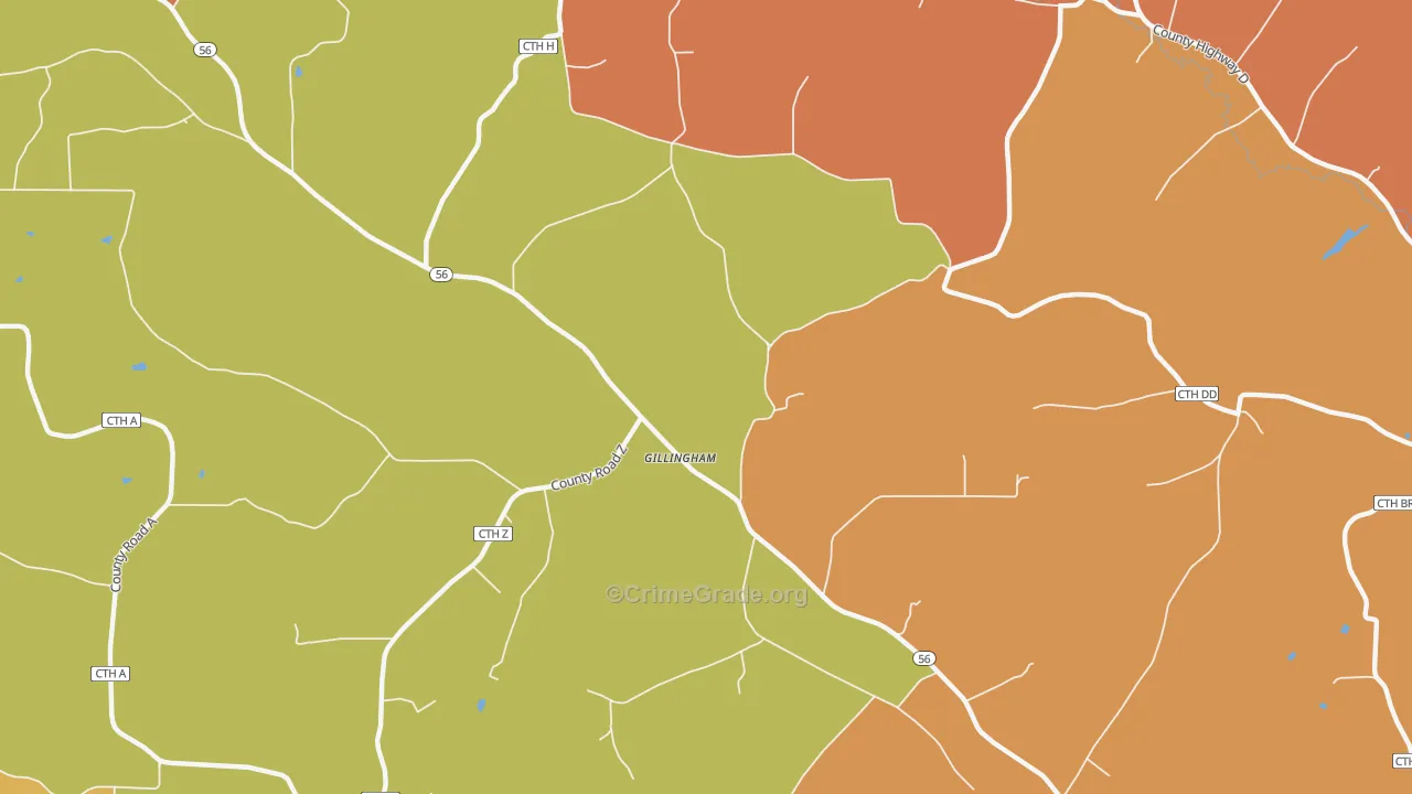 Gillingham, WI Map of Robbery Rates