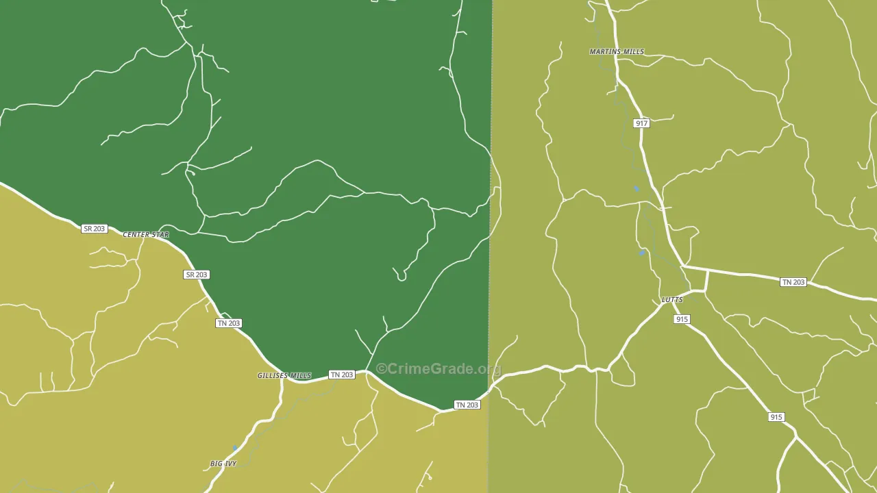 Gillises Mills, TN Map of Robbery Rates