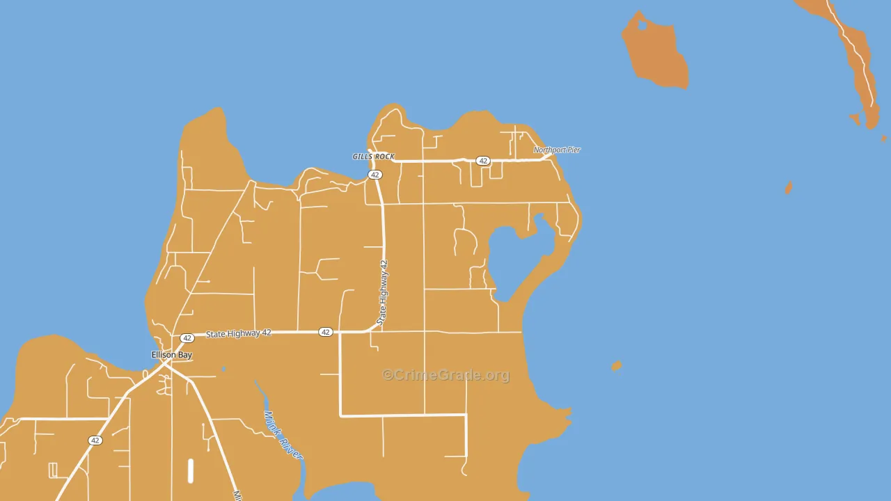 Gills Rock, WI Map of Robbery Rates