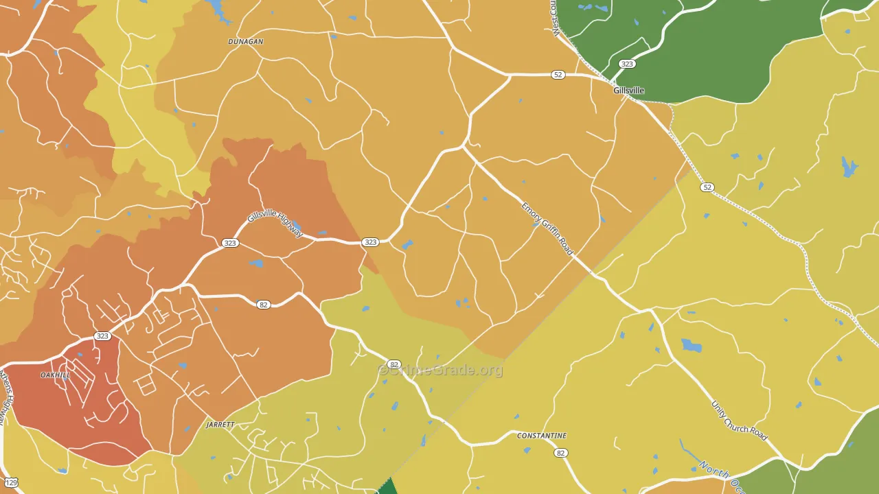Gillsville, GA Map of Robbery Rates