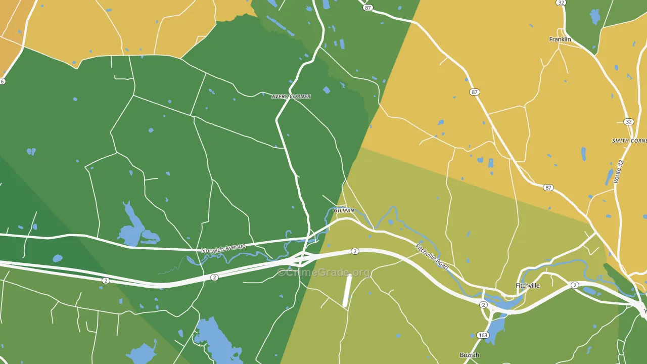 Gilman, CT Map of Robbery Rates