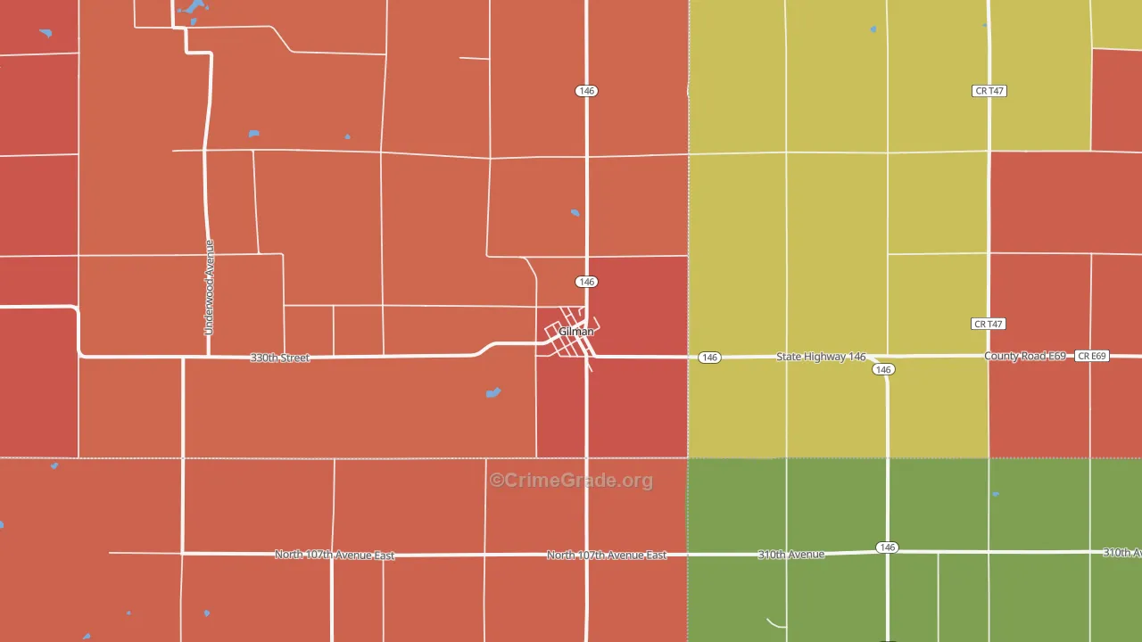 Gilman, IA Map of Robbery Rates
