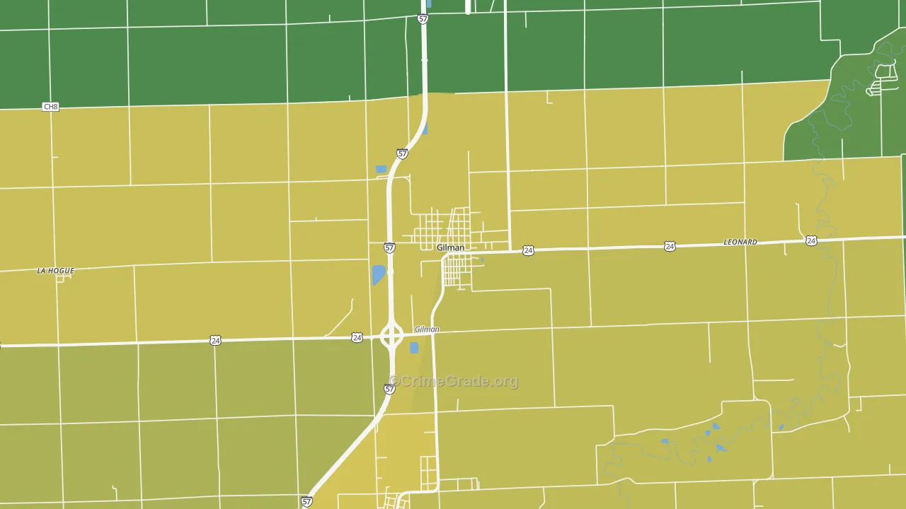 Gilman, IL Map of Robbery Rates