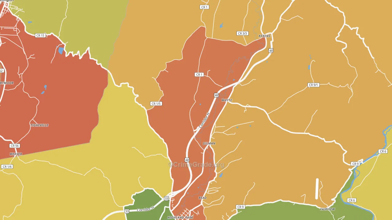 Gilman, WV Map of Robbery Rates
