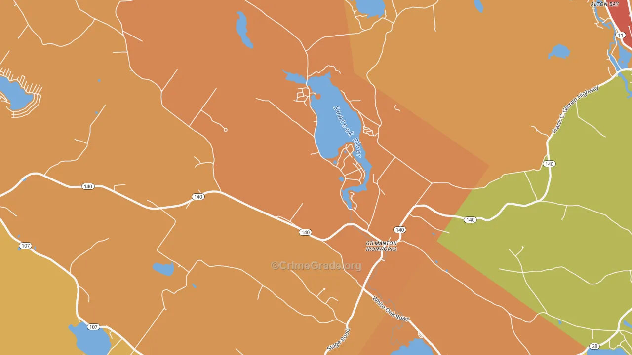 Gilmanton Iron Works, NH Map of Robbery Rates