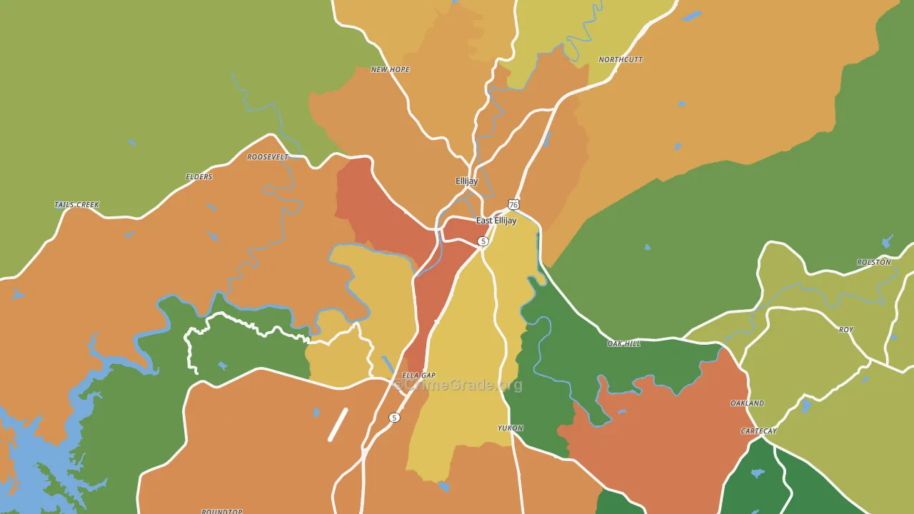 Gilmer County, GA Map of Robbery Rates