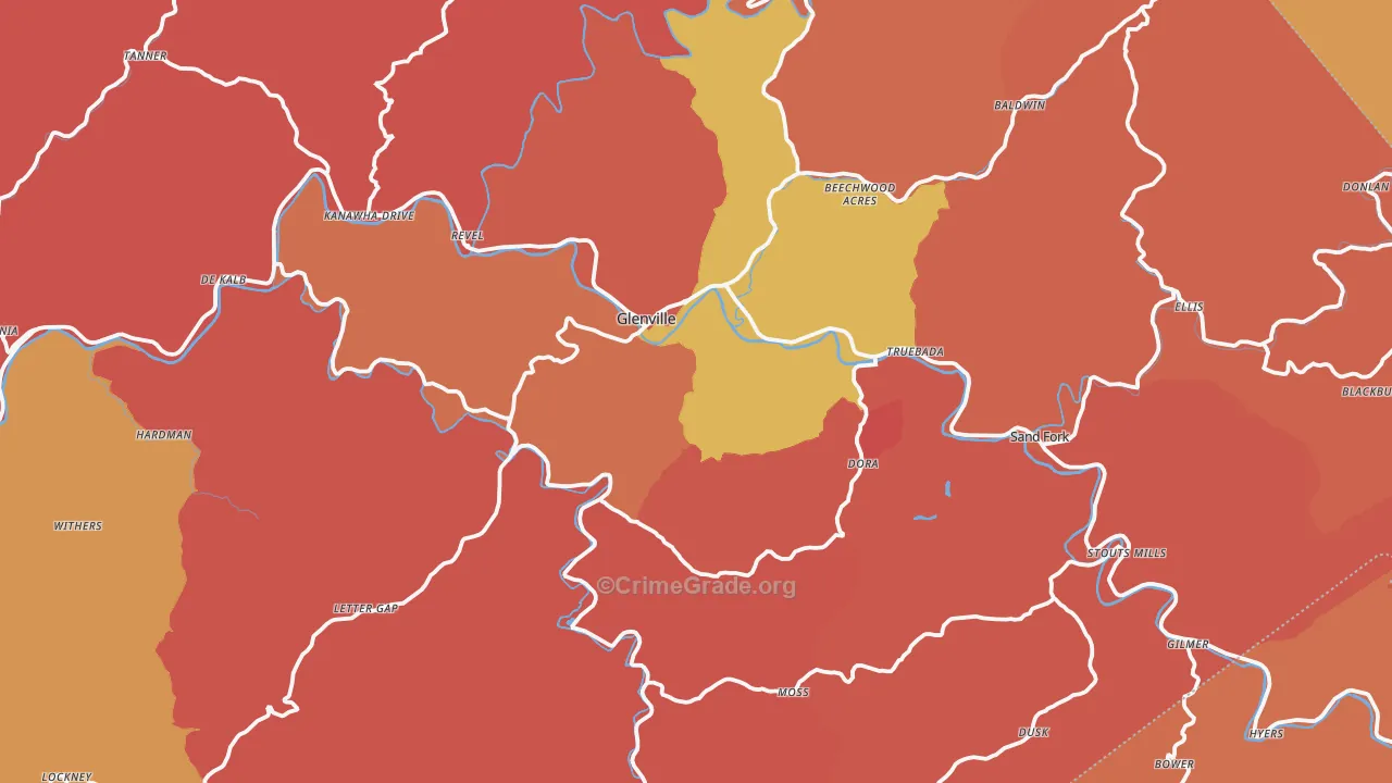 Gilmer County, WV Map of Robbery Rates