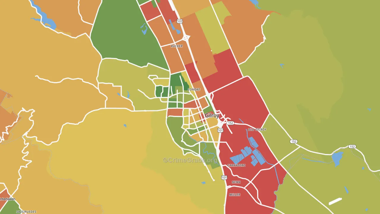 Gilroy, CA Map of Robbery Rates
