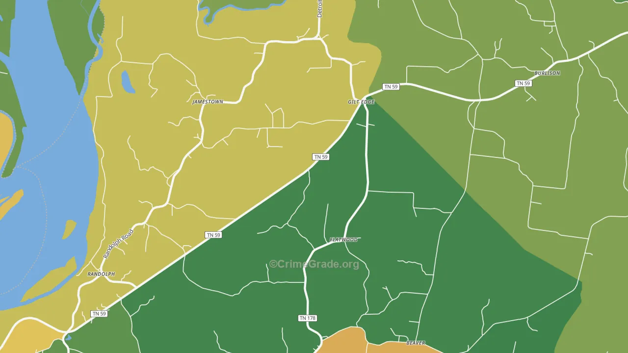 Gilt Edge, TN Map of Robbery Rates