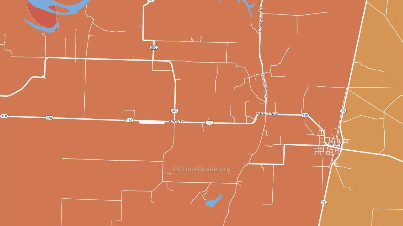 Gin City, AR Map of Robbery Rates