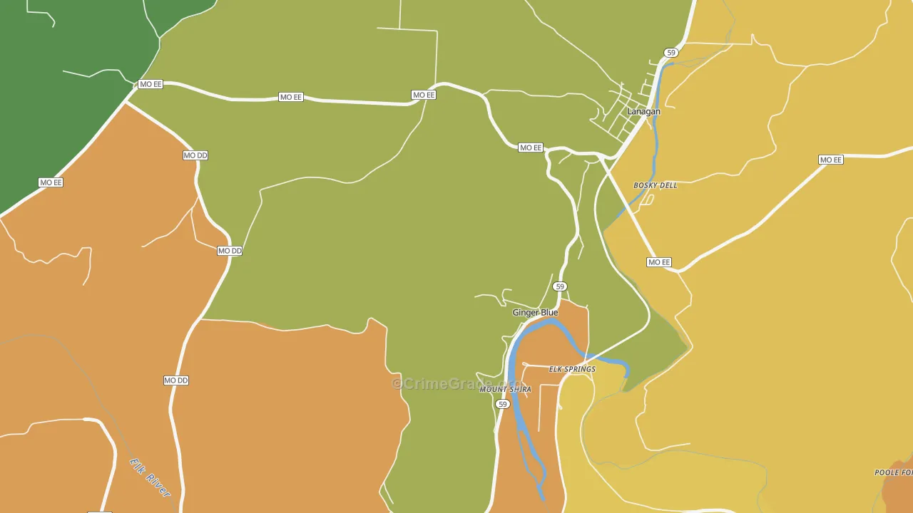 Ginger Blue, MO Map of Robbery Rates