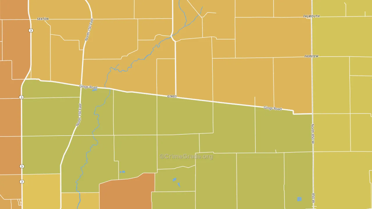 Gings, IN Map of Robbery Rates