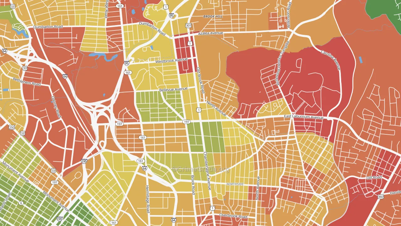 Ginter Park, Richmond, VA Map of Robbery Rates