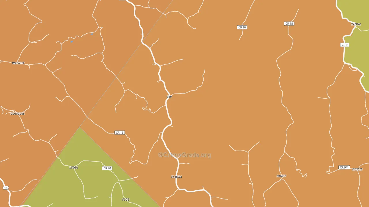 Gip, WV Map of Robbery Rates