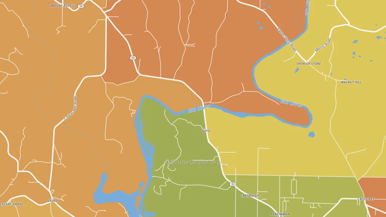 Gipsy, AL Map of Robbery Rates