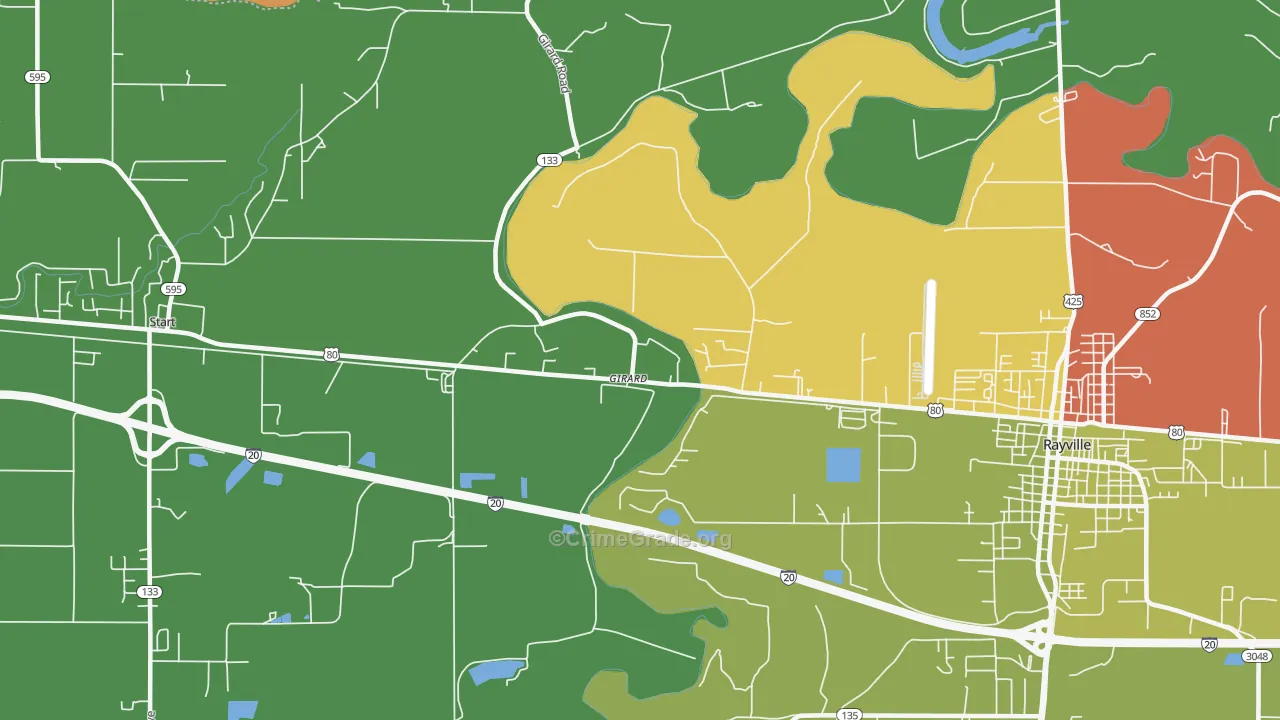 Girard, LA Map of Robbery Rates