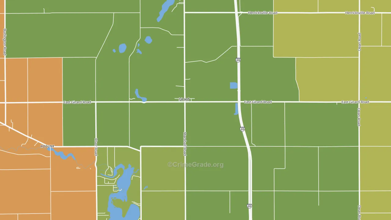 Girard, MI Map of Robbery Rates