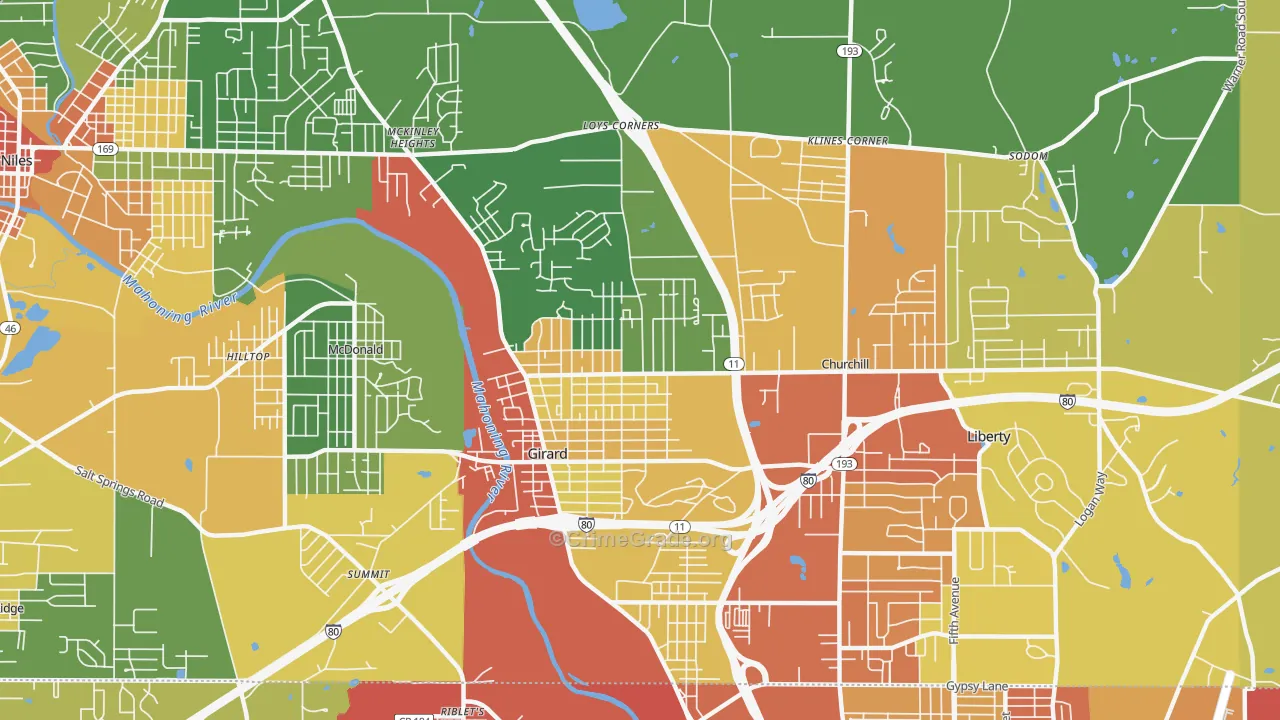 Girard, OH Map of Robbery Rates
