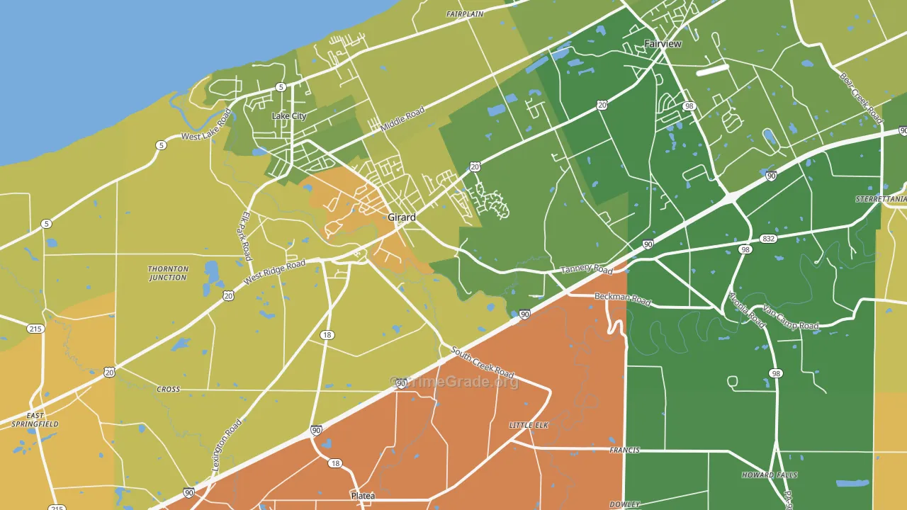 Girard, PA Map of Robbery Rates