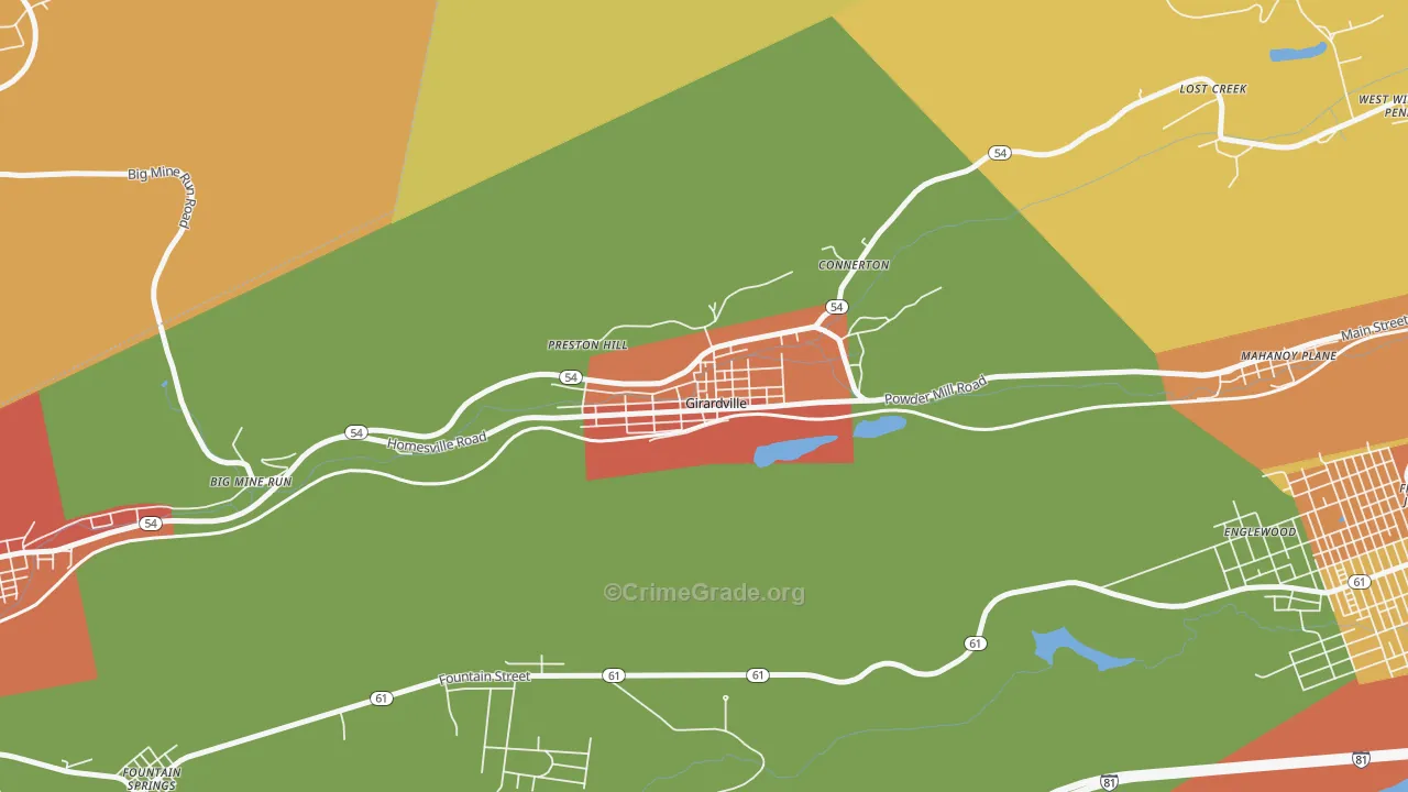 Girardville, PA Map of Robbery Rates