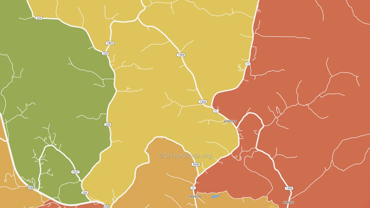 Girdler, KY Map of Robbery Rates
