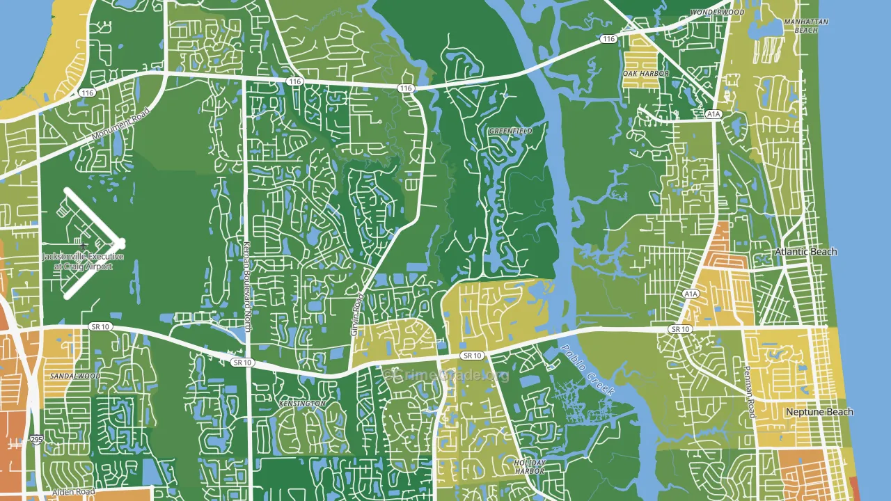 Girvin, Jacksonville, FL Map of Robbery Rates