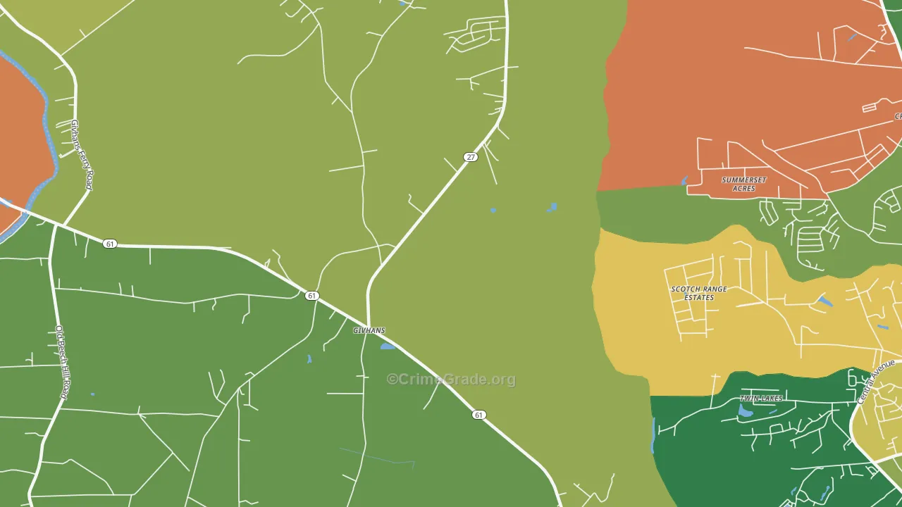 Givhans, SC Map of Robbery Rates