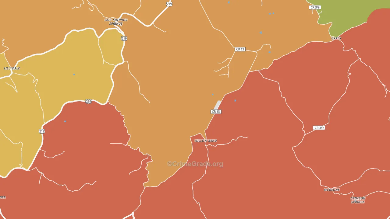 Glace, WV Map of Robbery Rates