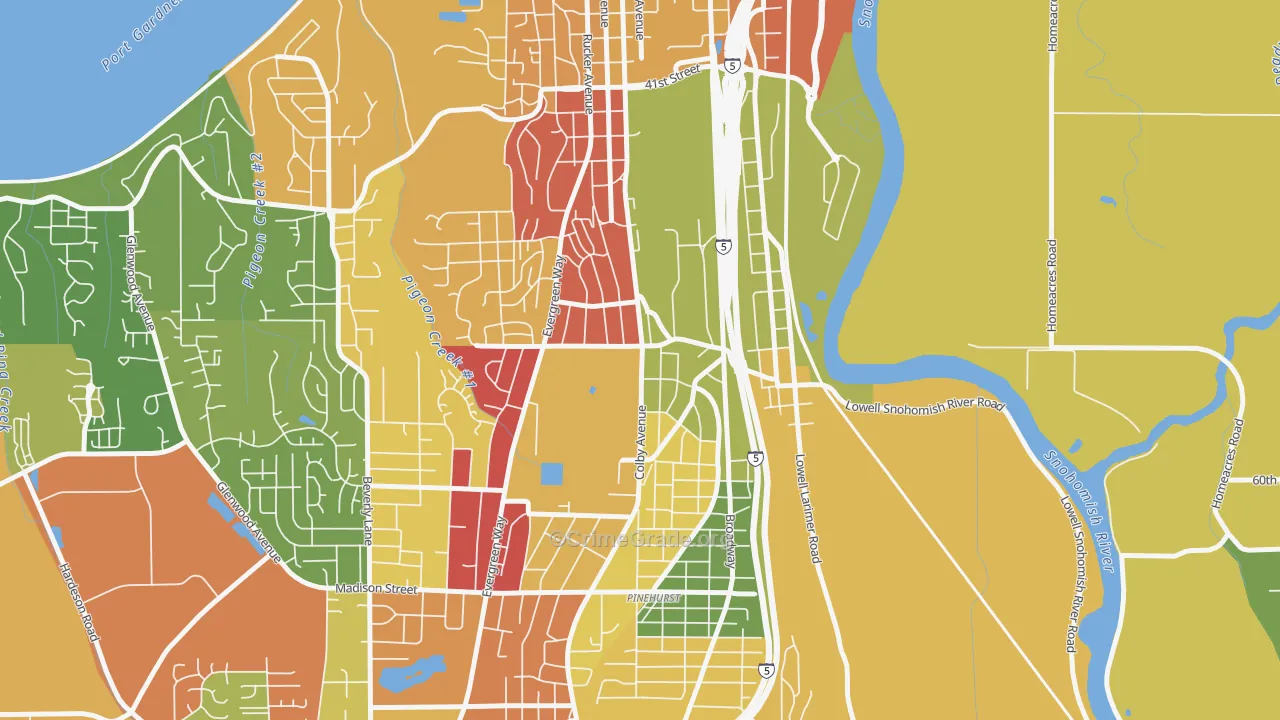 Glacier View, Everett, WA Map of Robbery Rates