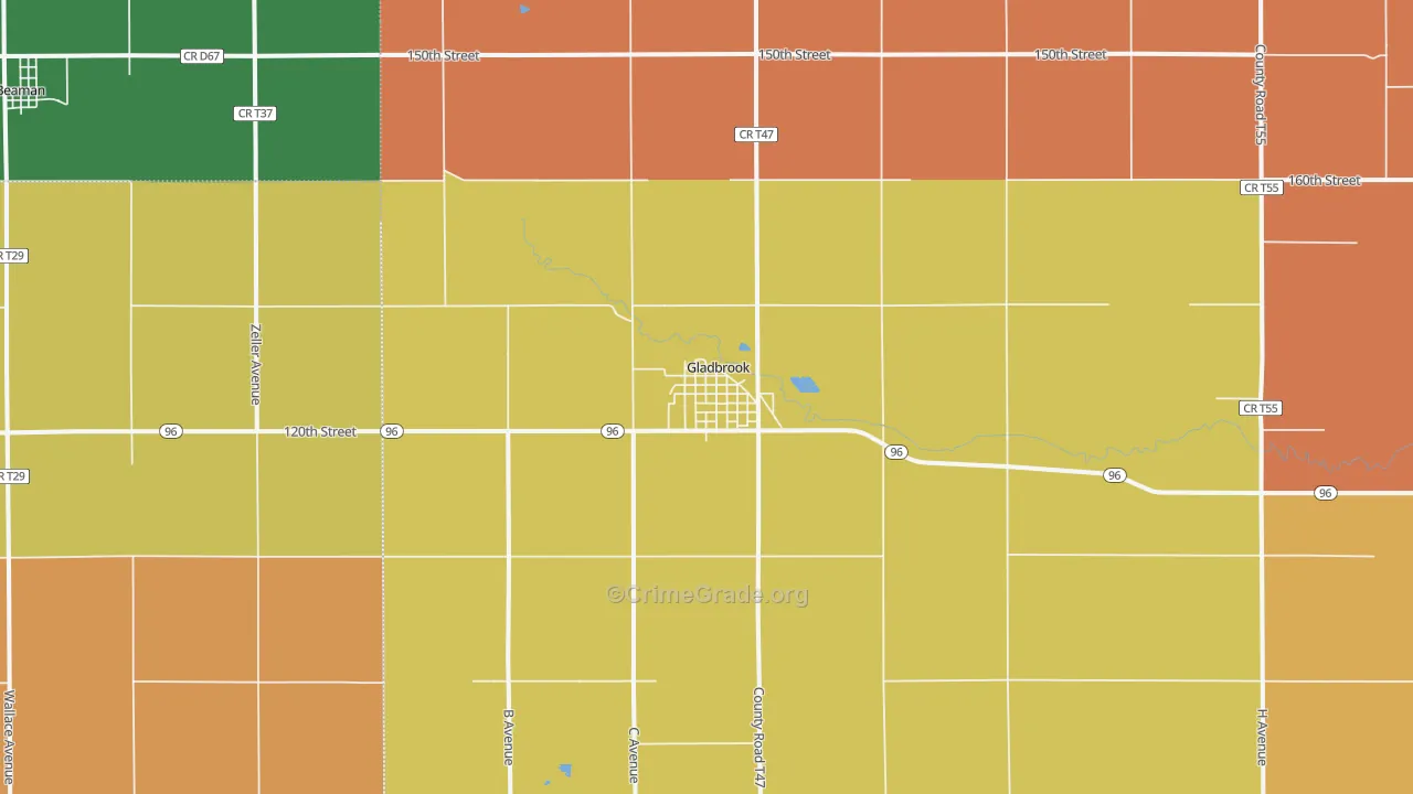 Gladbrook, IA Map of Robbery Rates