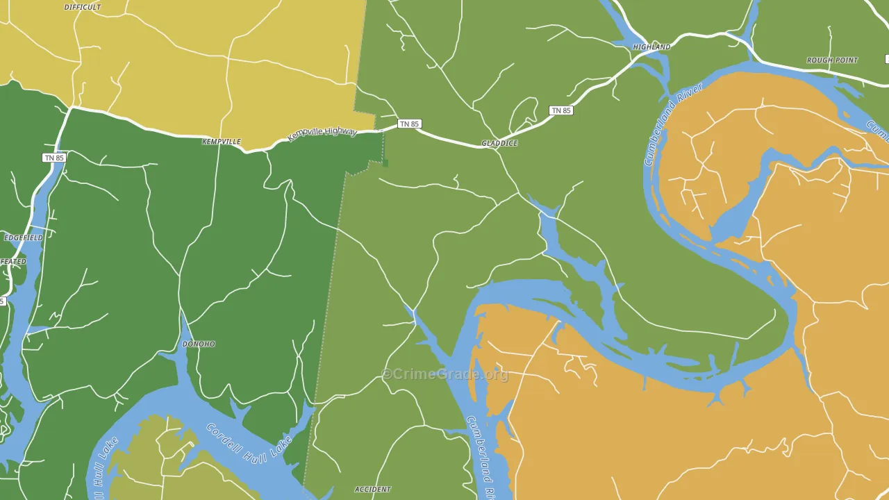 Gladdice, TN Map of Robbery Rates