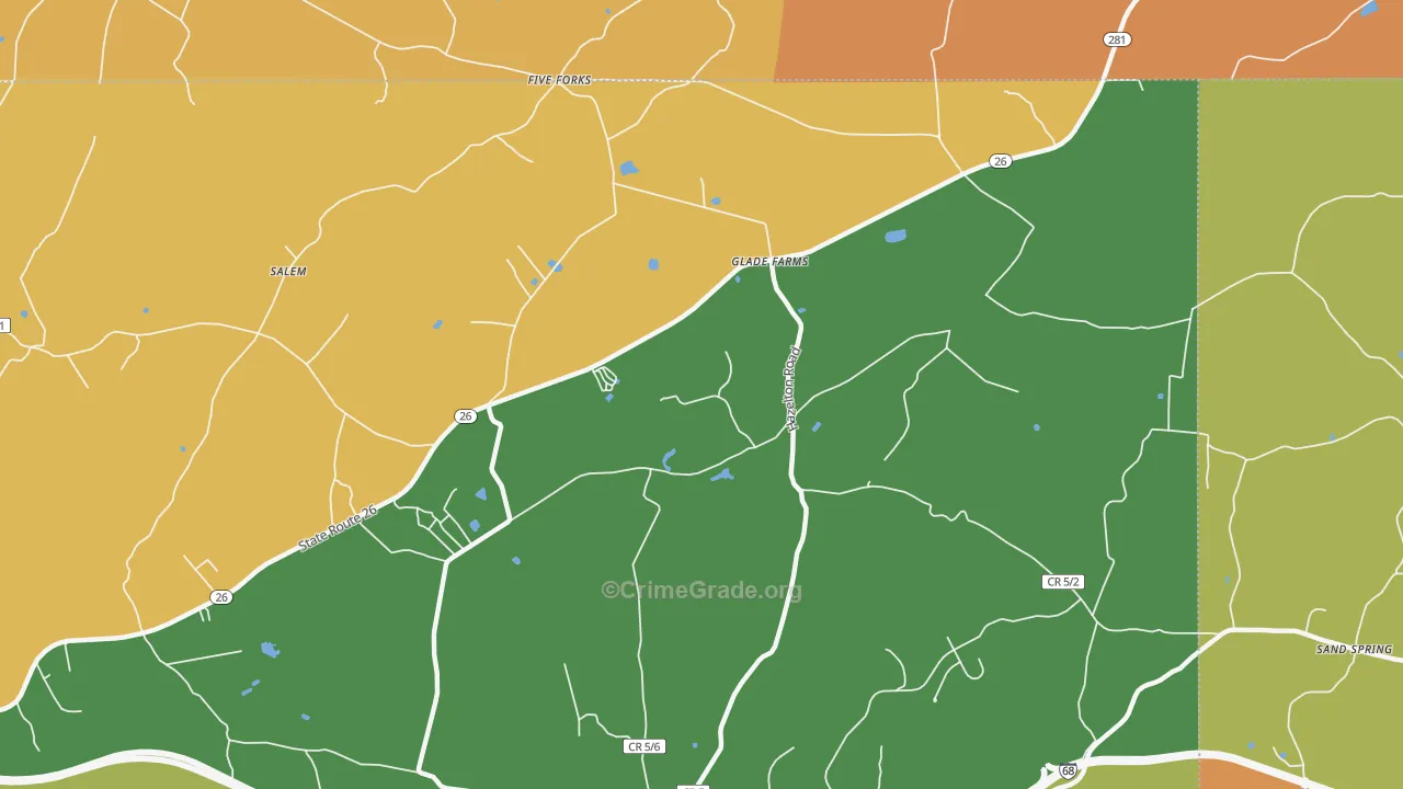 Glade Farms, WV Map of Robbery Rates