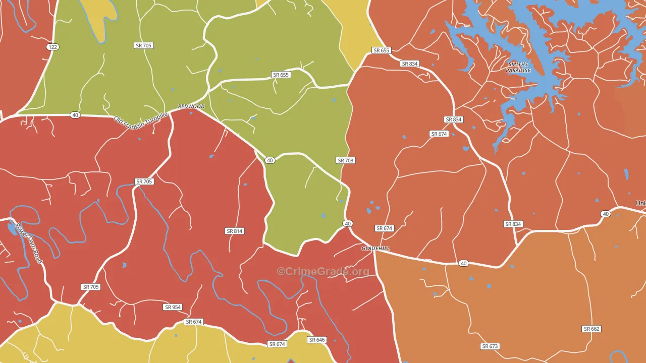 Glade Hill, VA Map of Robbery Rates